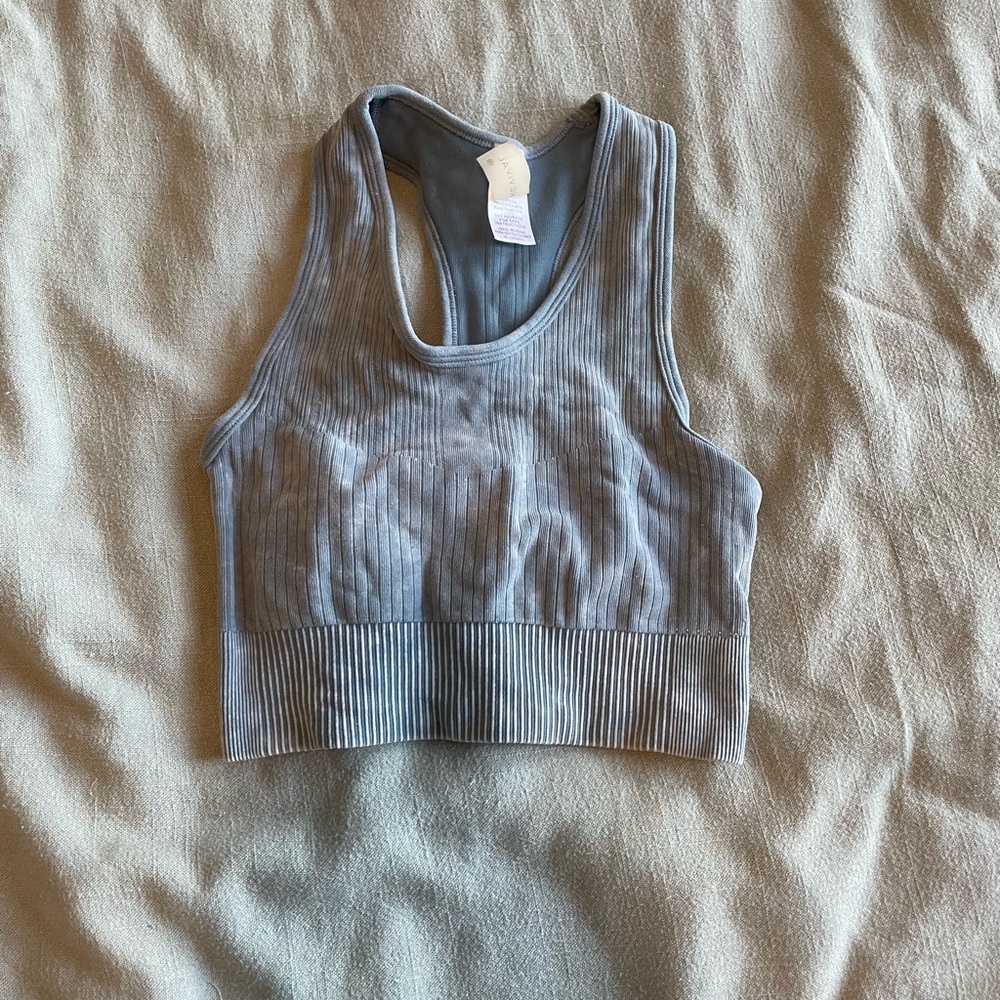 Ribbed Racerback Crop Tank Top - Gray